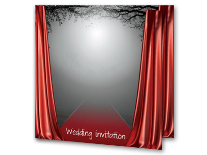 Hochzeitseinladung klassisch roter Vorhang 1501