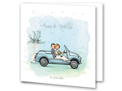 Hochzeitseinladung Pärchen blaues Cabrio lva17020717vk