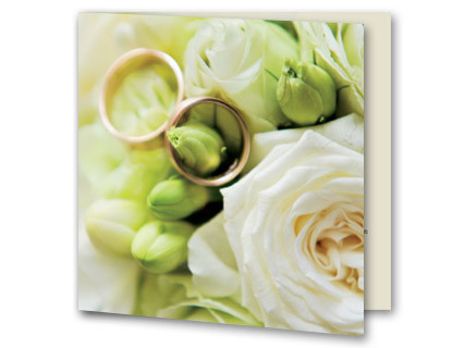Hochzeitseinladung Ringe Blumen Weiß quadratisch