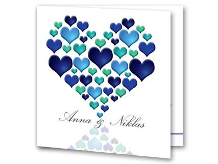 Hochzeitseinladungen blaue Herzen groß